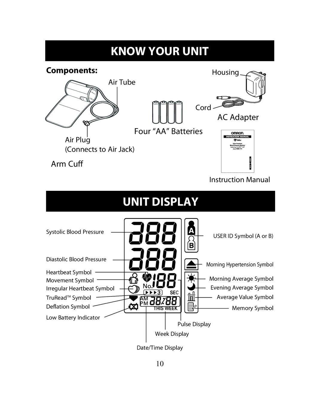 Omron Healthcare HEM-775 instruction manual Unit Display 