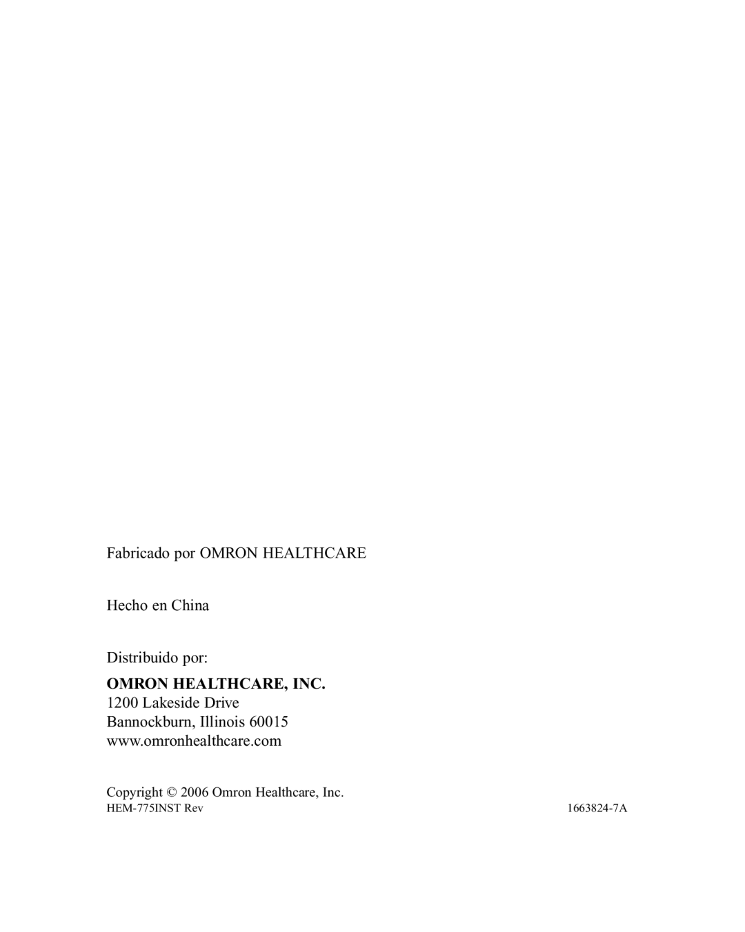 Omron Healthcare HEM-775 instruction manual 1663824-7A 