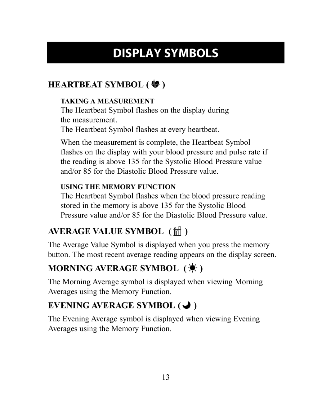 Omron Healthcare HEM-775 Heartbeat Symbol, Average Value Symbol, Morning Average Symbol, Evening Average Symbol 