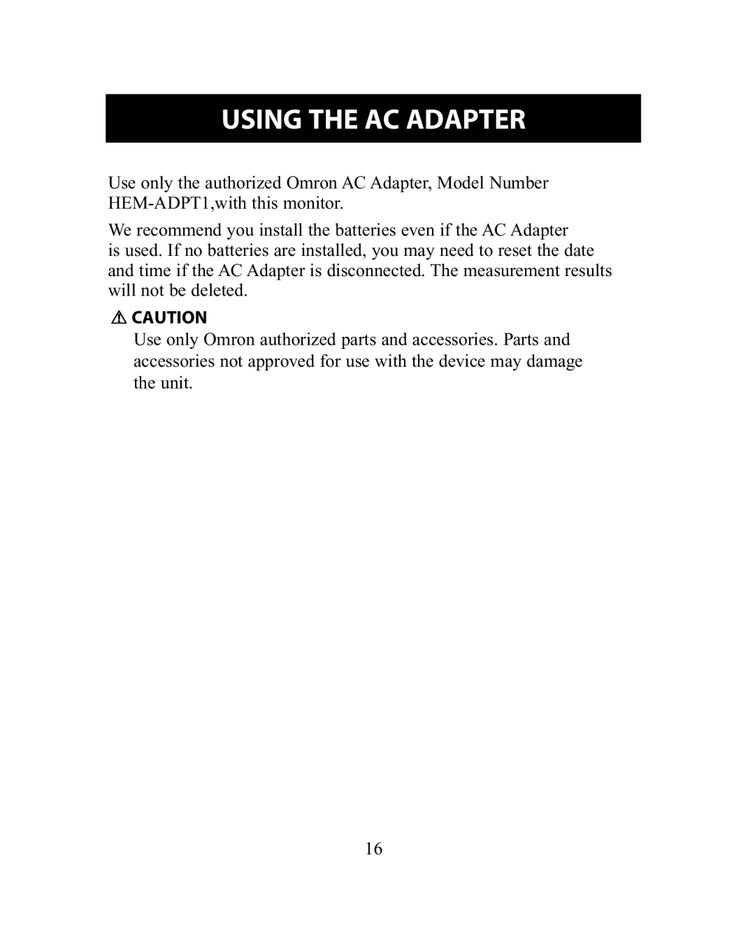 Omron Healthcare HEM-775 instruction manual Using the AC Adapter 