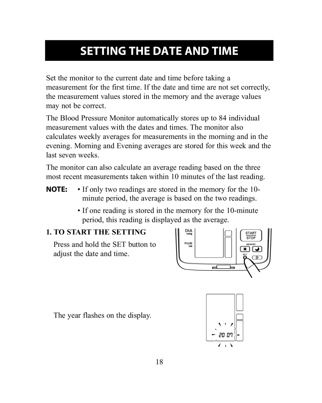 Omron Healthcare HEM-775 instruction manual Setting the Date and Time, To Start the Setting 