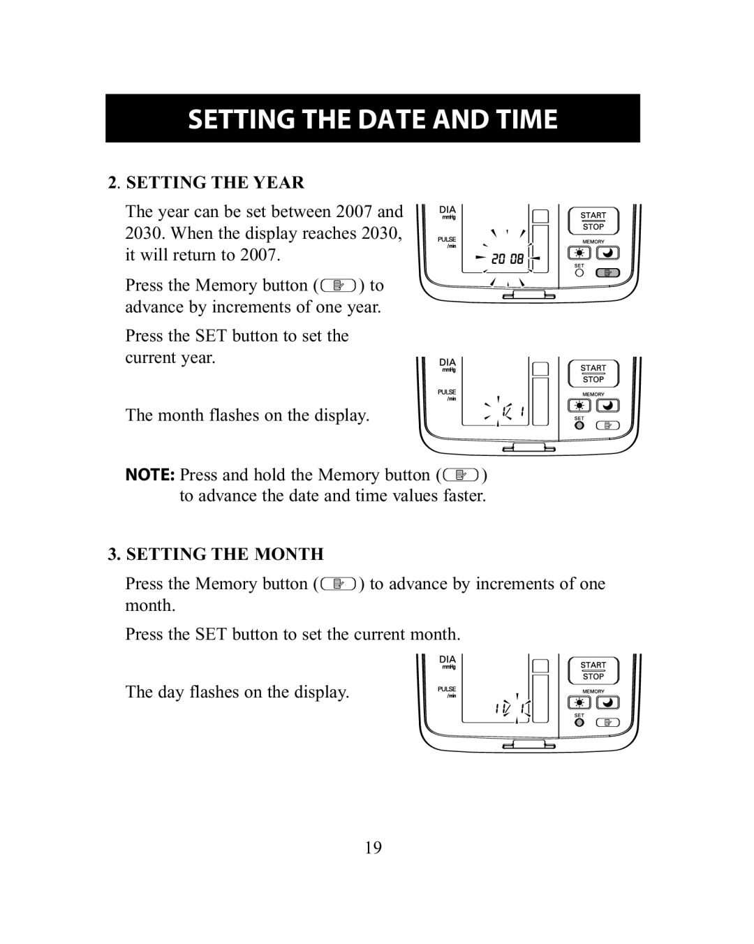 Omron Healthcare HEM-775 instruction manual Setting the Year, Setting the Month 