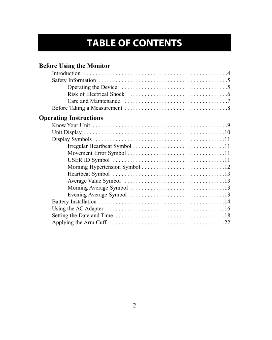 Omron Healthcare HEM-775 instruction manual Table of Contents 