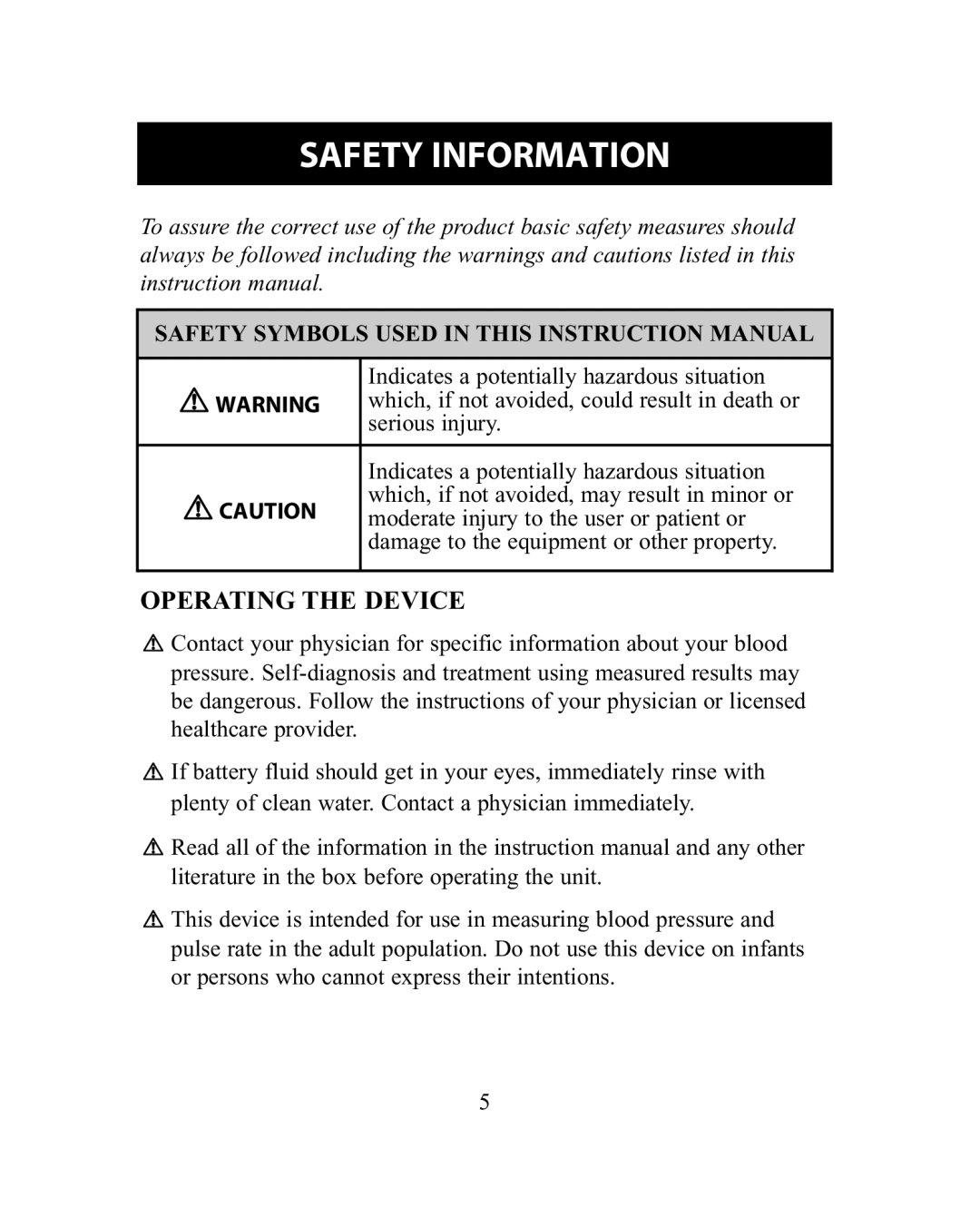 Omron Healthcare HEM-775 instruction manual Safety Information, Operating the Device 