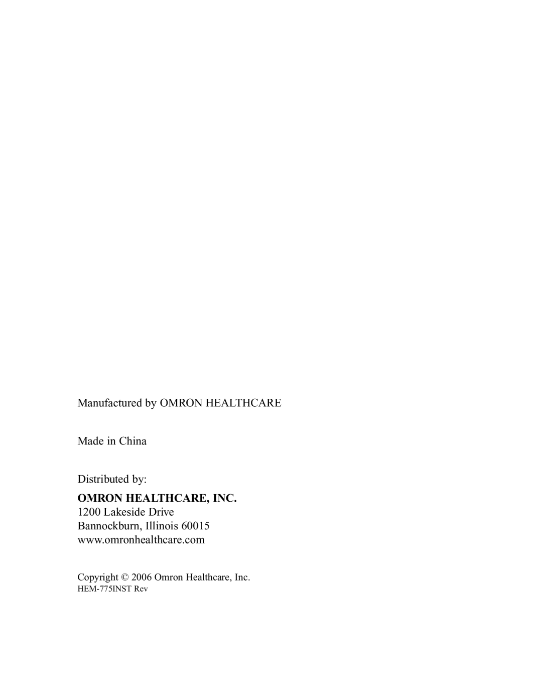 Omron Healthcare HEM-775 instruction manual Omron HEALTHCARE, INC 