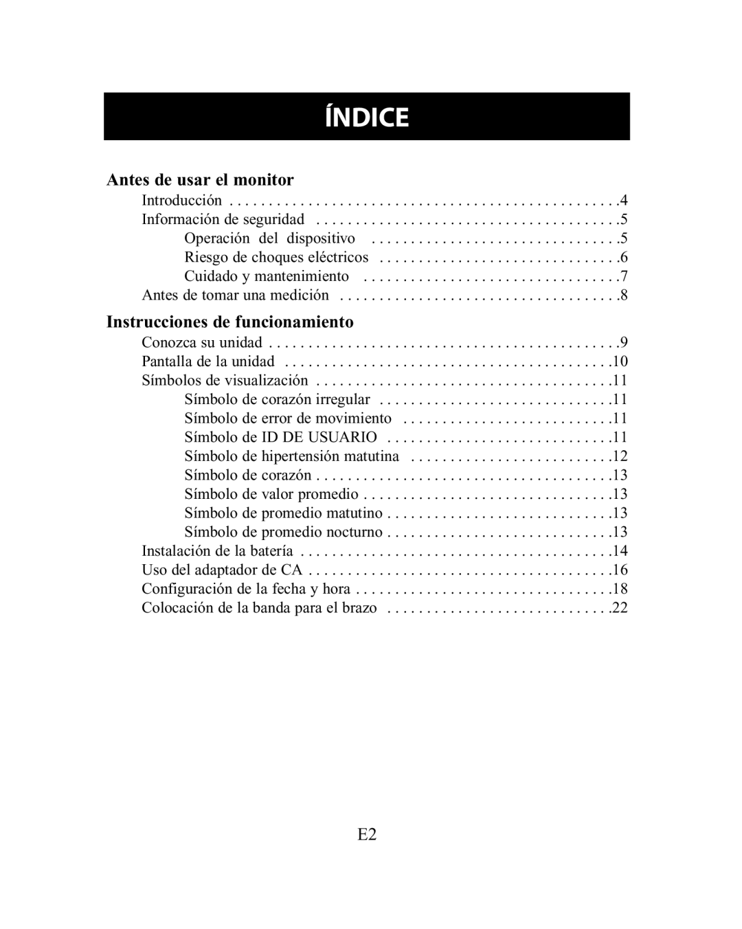 Omron Healthcare HEM-775 instruction manual Índice, Antes de usar el monitor, Instrucciones de funcionamiento 