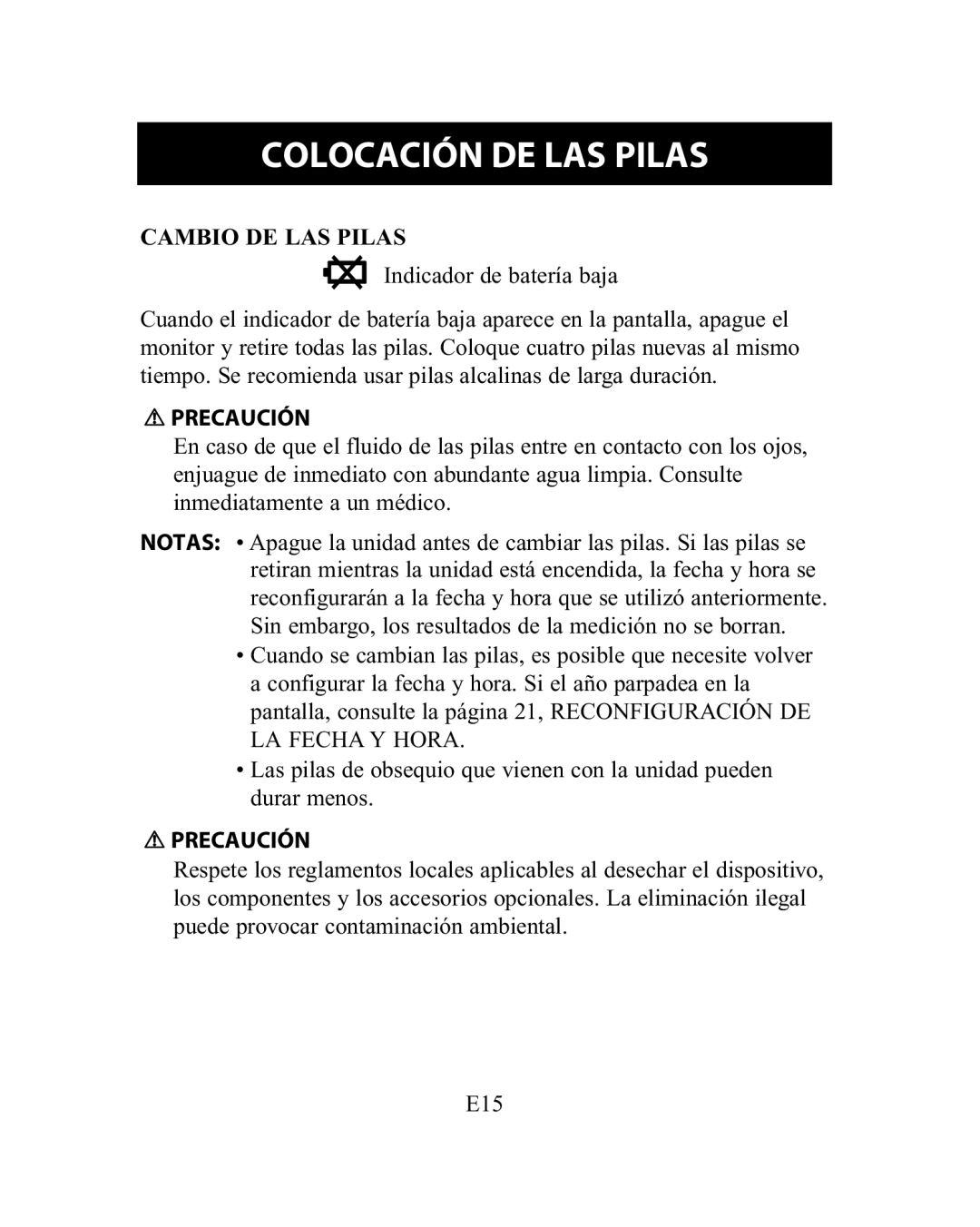 Omron Healthcare HEM-775 instruction manual Cambio DE LAS Pilas, Precaución 