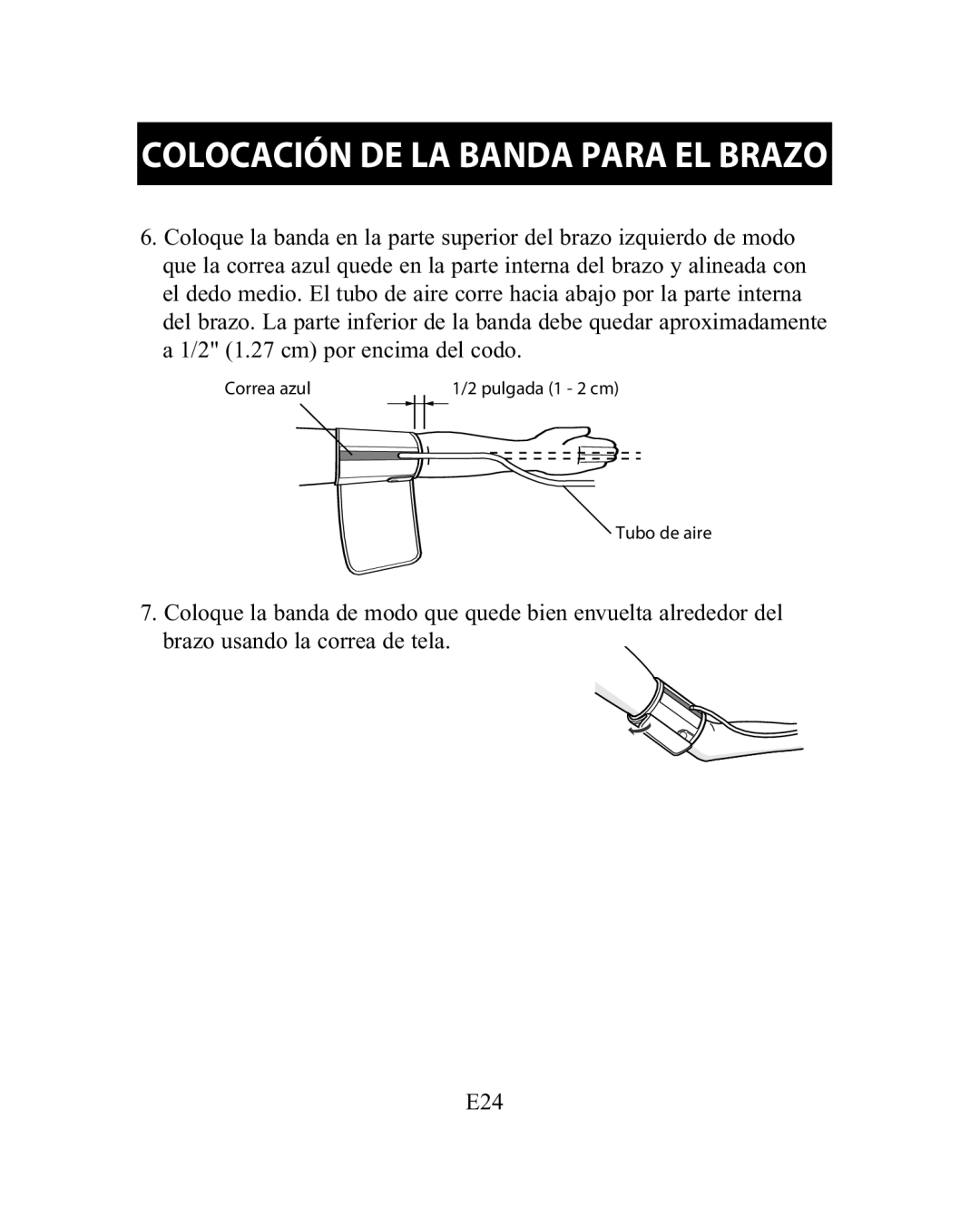 Omron Healthcare HEM-775 instruction manual Correa azul Pulgada 1 2 cm Tubo de aire 