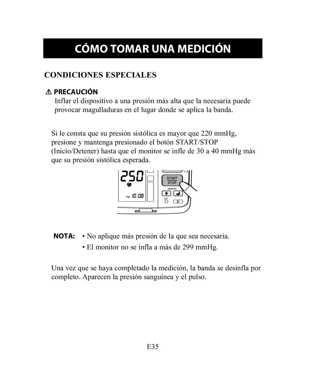 Omron Healthcare HEM-775 instruction manual Condiciones Especiales 