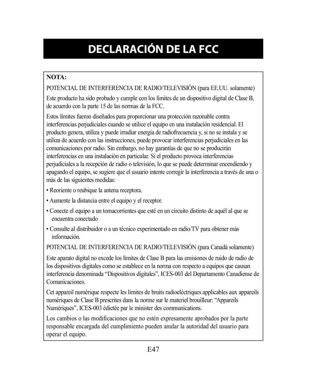 Omron Healthcare HEM-775 instruction manual Declaración DE LA FCC, Nota 