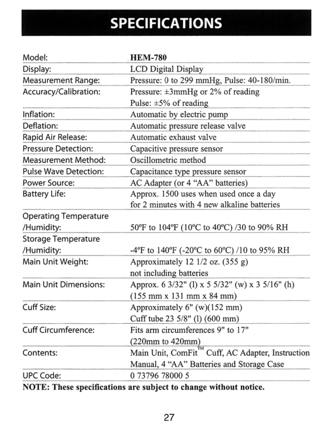 Omron Healthcare HEM-780 manual 