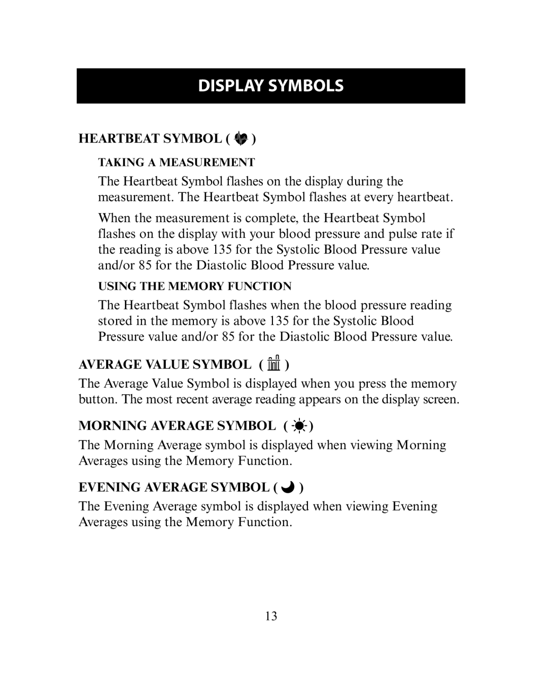 Omron Healthcare HEM-780 Heartbeat Symbol, Average Value Symbol, Morning Average Symbol, Evening Average Symbol 