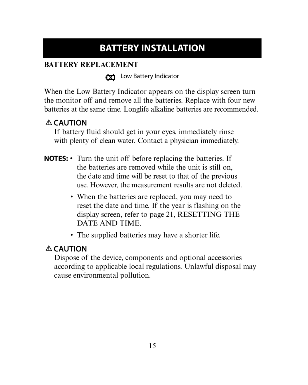 Omron Healthcare HEM-780 instruction manual Battery Replacement 