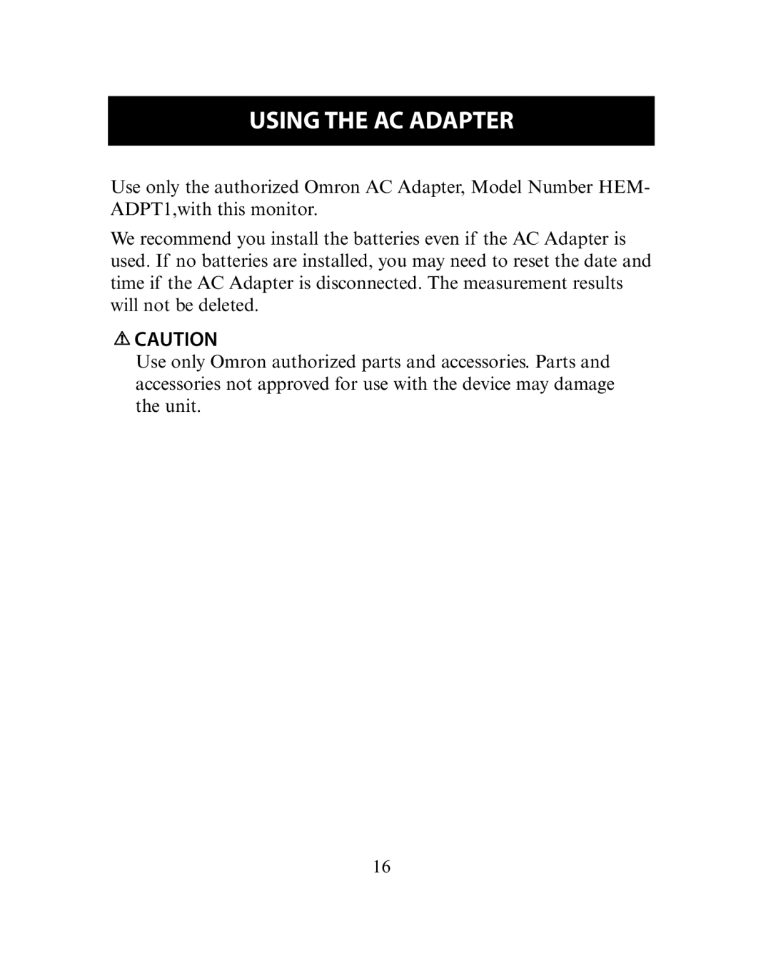 Omron Healthcare HEM-780 instruction manual Using the AC Adapter 