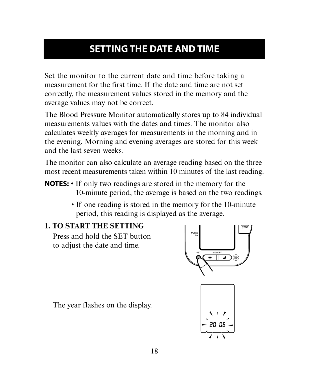 Omron Healthcare HEM-780 instruction manual Setting the Date and Time, To Start the Setting 