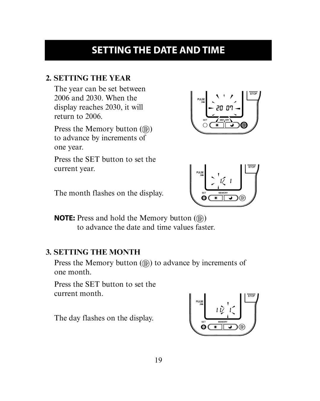 Omron Healthcare HEM-780 instruction manual Setting the Year, Setting the Month 