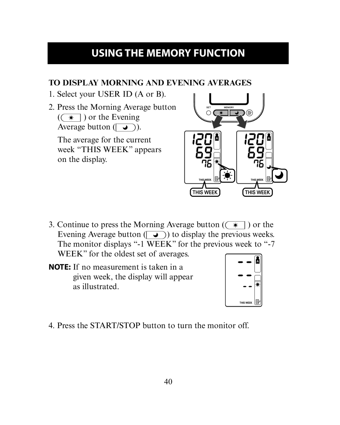 Omron Healthcare HEM-780 instruction manual To Display Morning and Evening Averages 