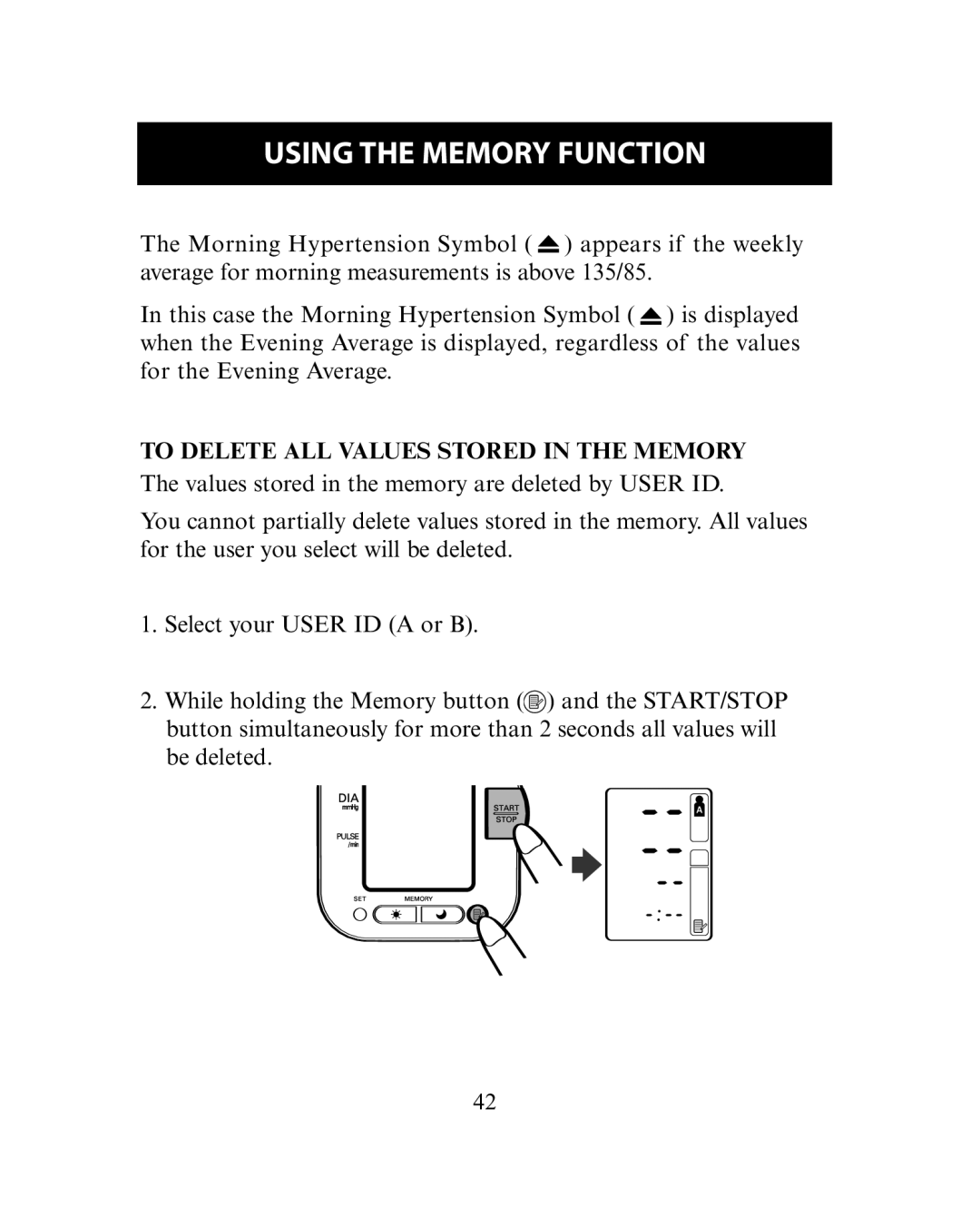 Omron Healthcare HEM-780 instruction manual To Delete ALL Values Stored in the Memory 