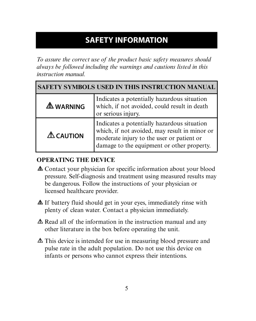 Omron Healthcare HEM-780 instruction manual Safety Information, Operating the Device 