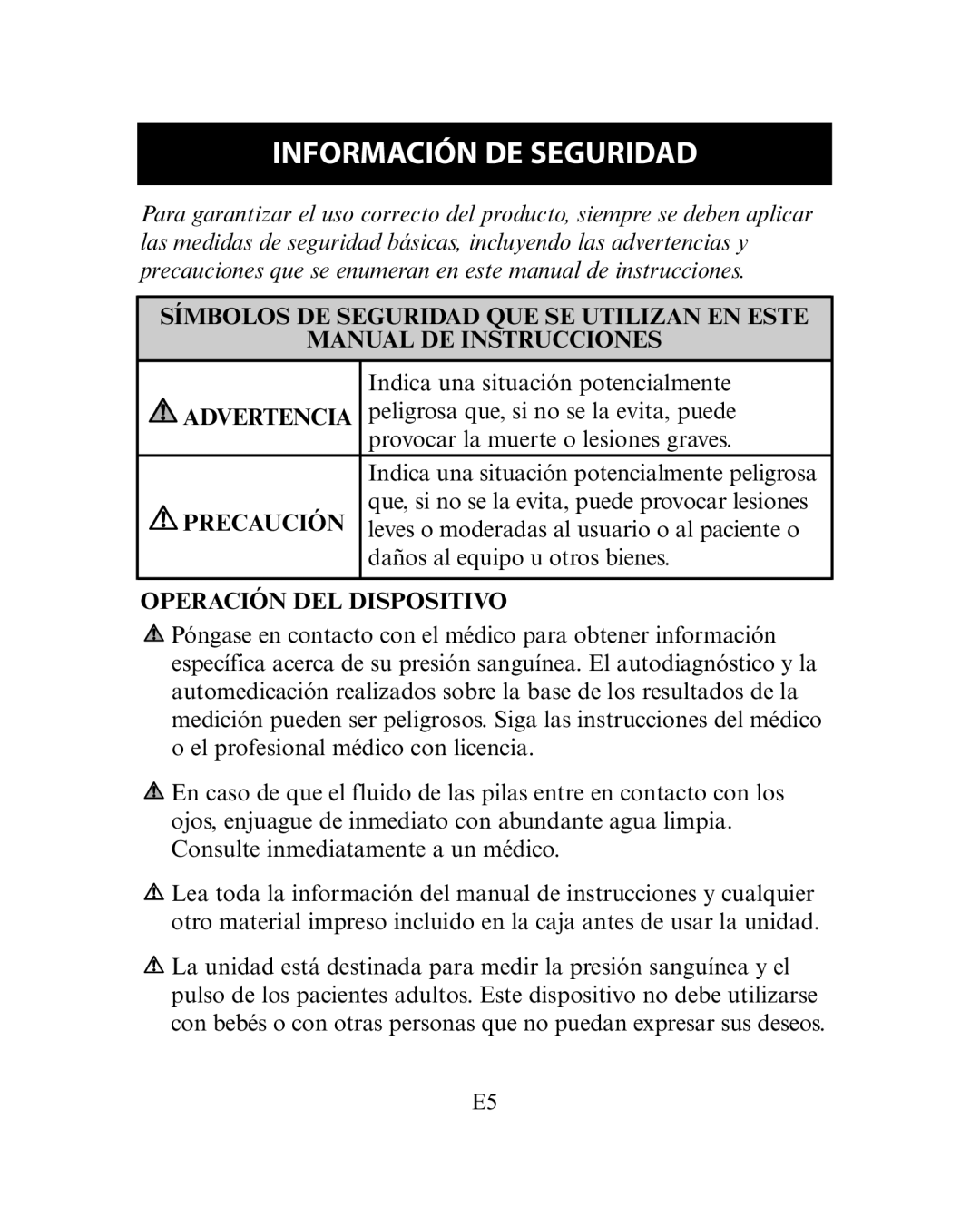 Omron Healthcare HEM-780 instruction manual Información DE Seguridad, Operación DEL Dispositivo 