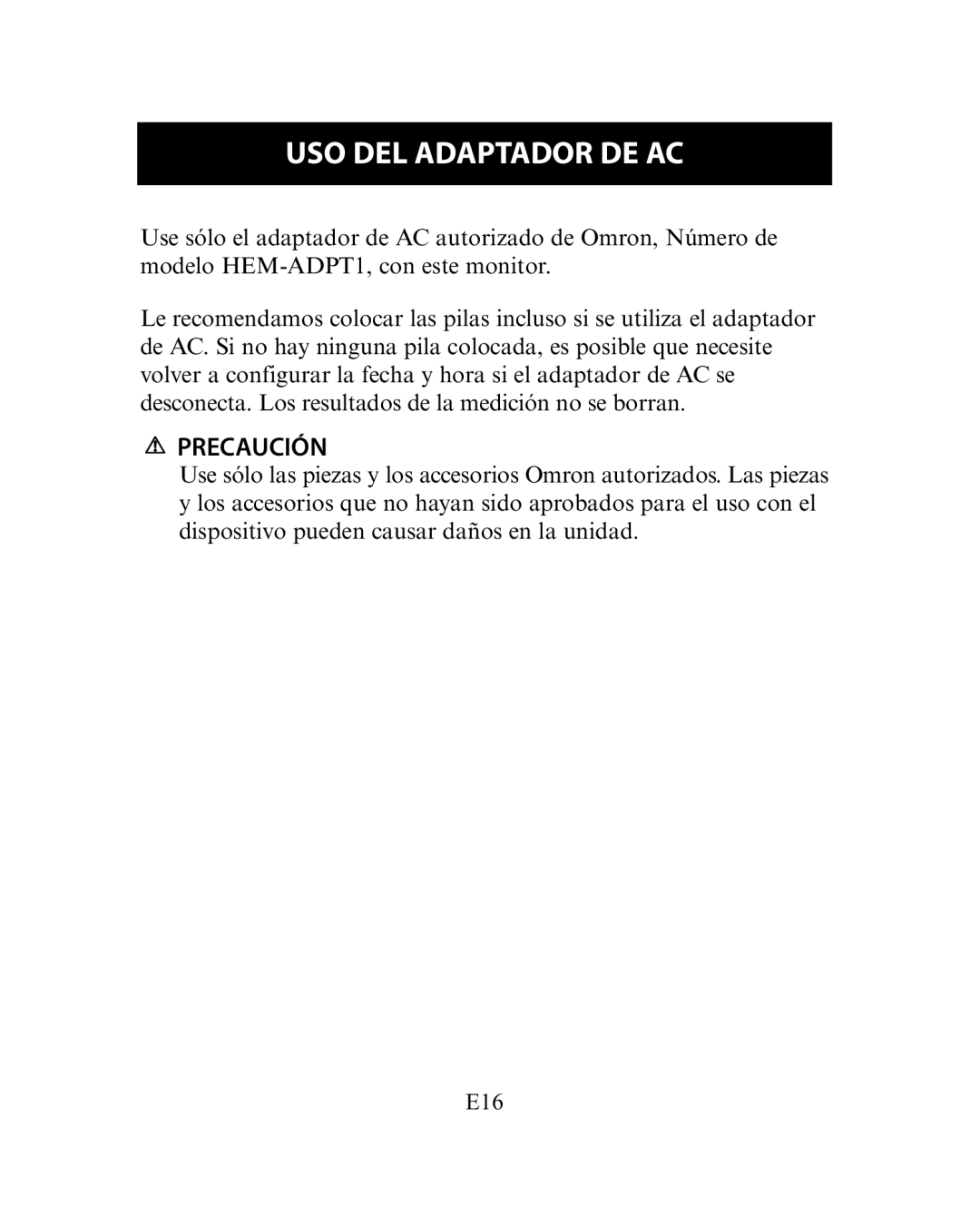 Omron Healthcare HEM-780 instruction manual USO DEL Adaptador DE AC 