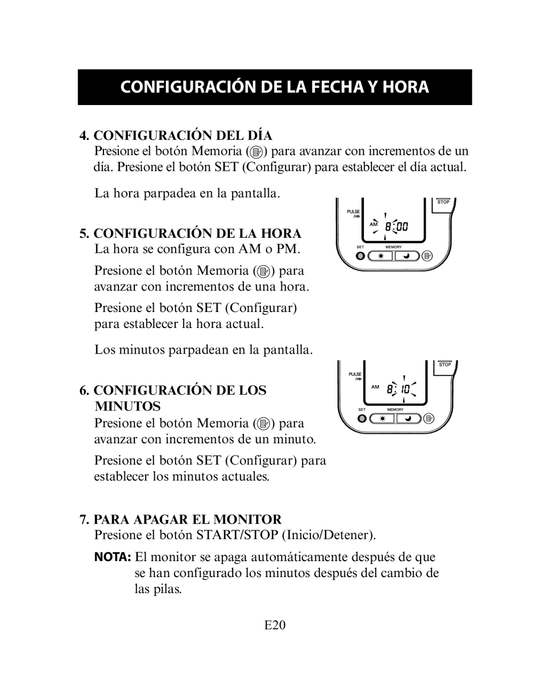 Omron Healthcare HEM-780 Configuración DEL DÍA, Configuración DE LA Hora La hora se configura con AM o PM 