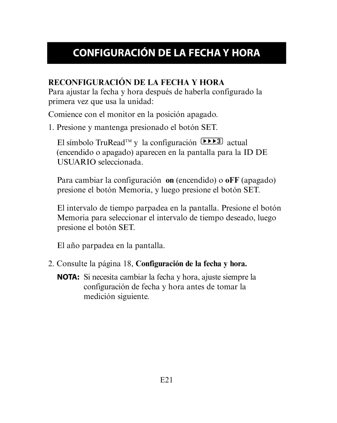 Omron Healthcare HEM-780 Reconfiguración DE LA Fecha Y Hora, Consulte la página 18, Configuración de la fecha y hora 