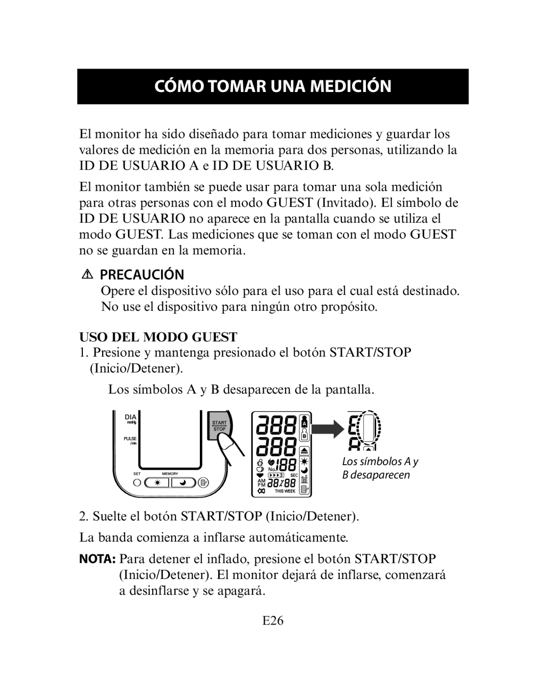 Omron Healthcare HEM-780 instruction manual Cómo Tomar UNA Medición, USO DEL Modo Guest 