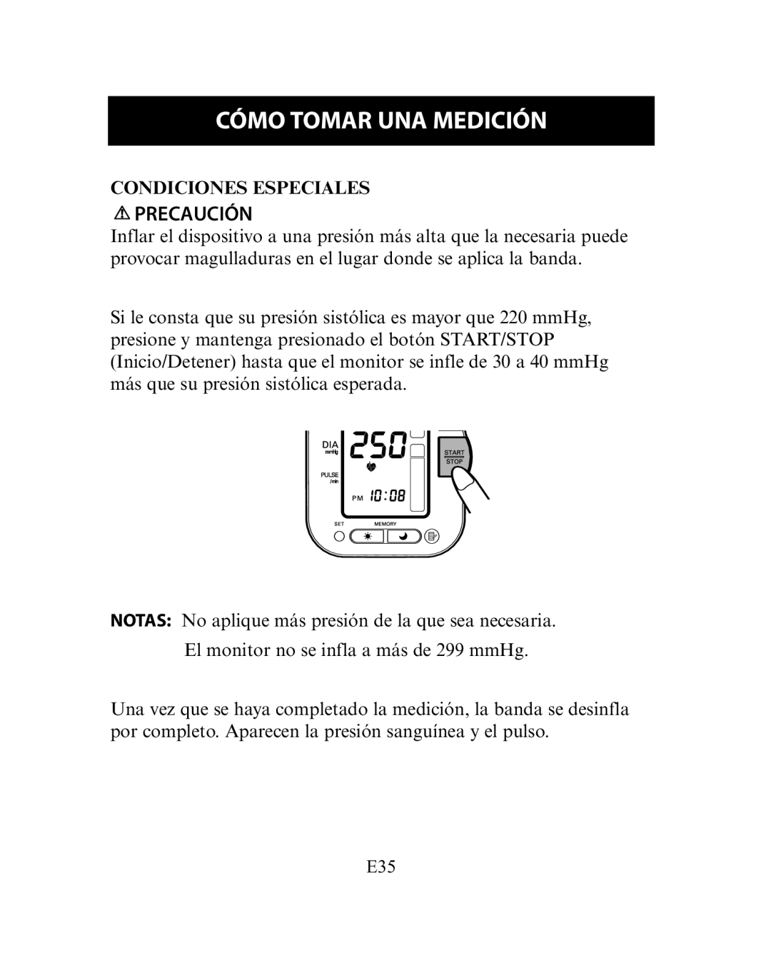 Omron Healthcare HEM-780 instruction manual Condiciones Especiales 