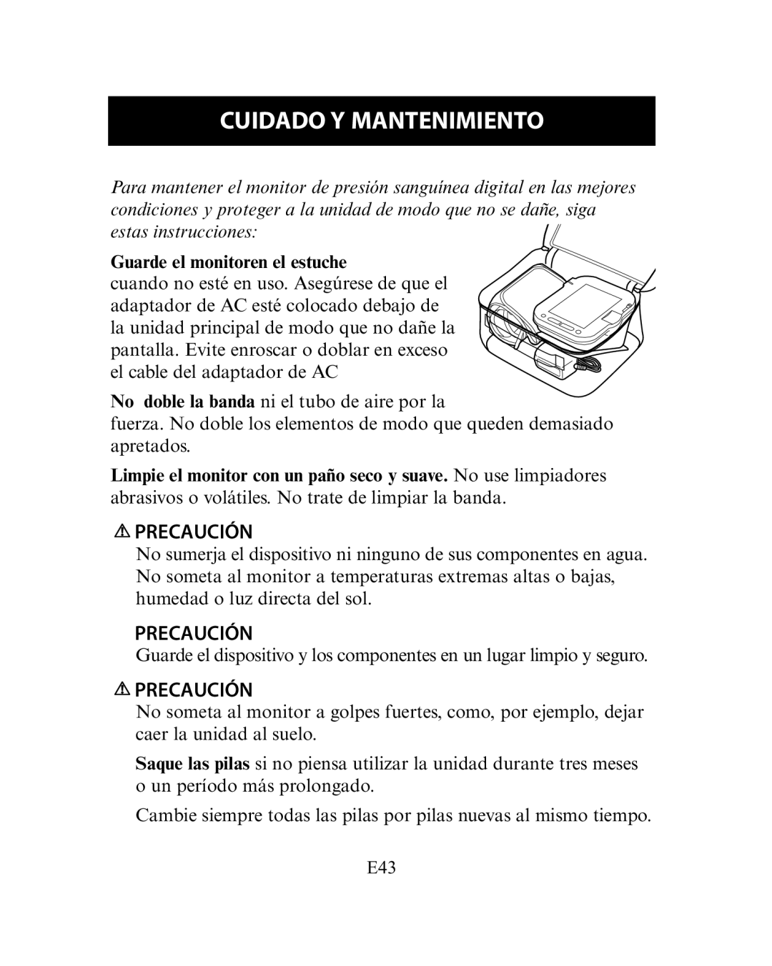 Omron Healthcare HEM-780 instruction manual Cuidado Y Mantenimiento, Guarde el monitoren el estuche 