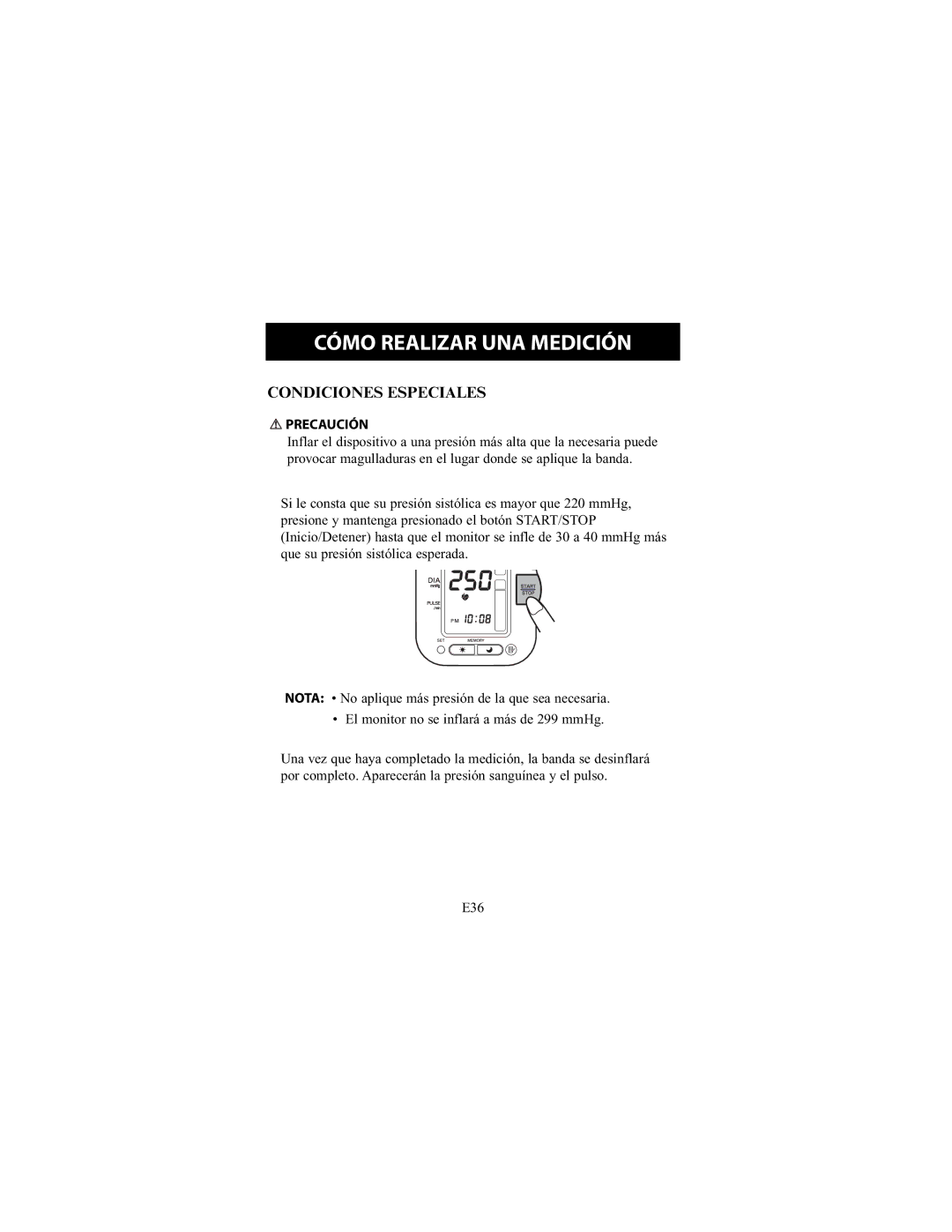 Omron Healthcare HEM-790IT instruction manual Condiciones Especiales 