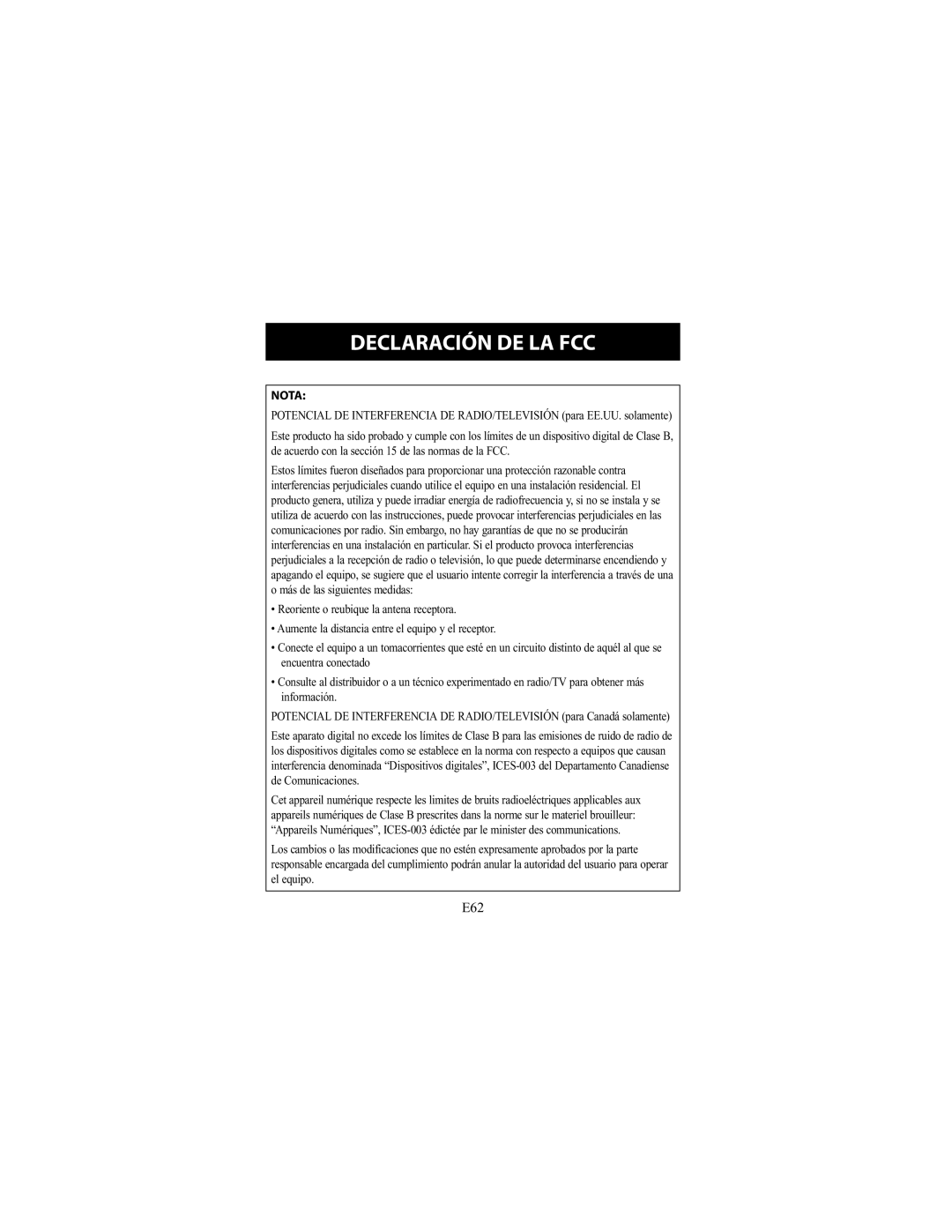 Omron Healthcare HEM-790IT instruction manual Declaración DE LA FCC, Nota 