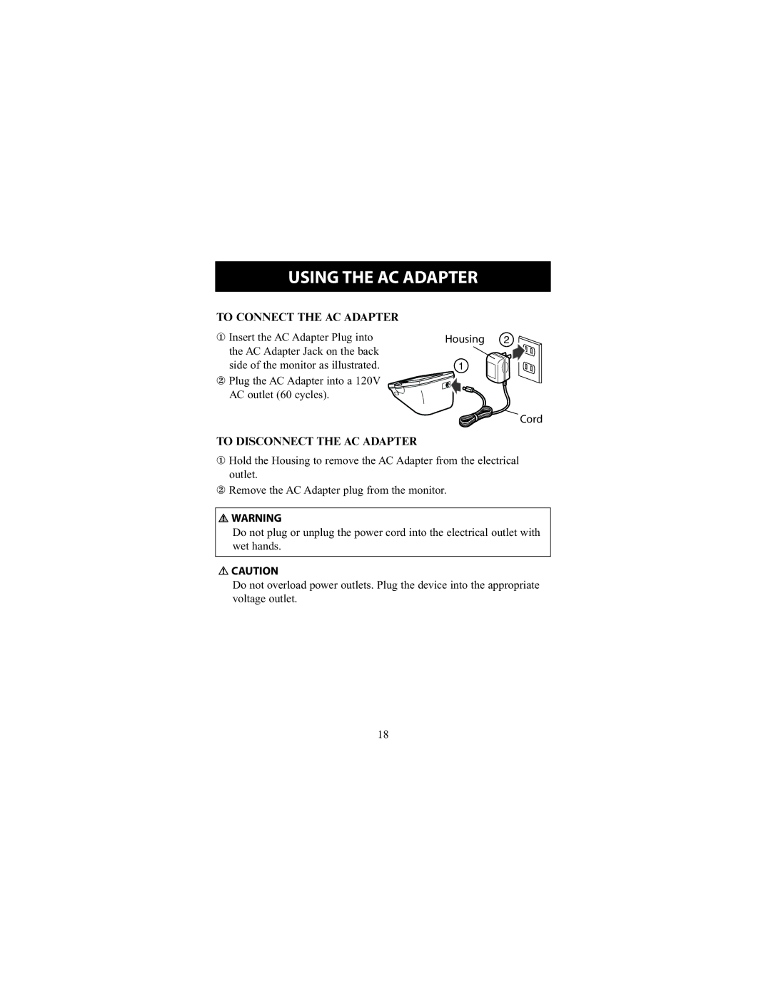 Omron Healthcare HEM-790IT instruction manual To Connect the AC Adapter, To Disconnect the AC Adapter 