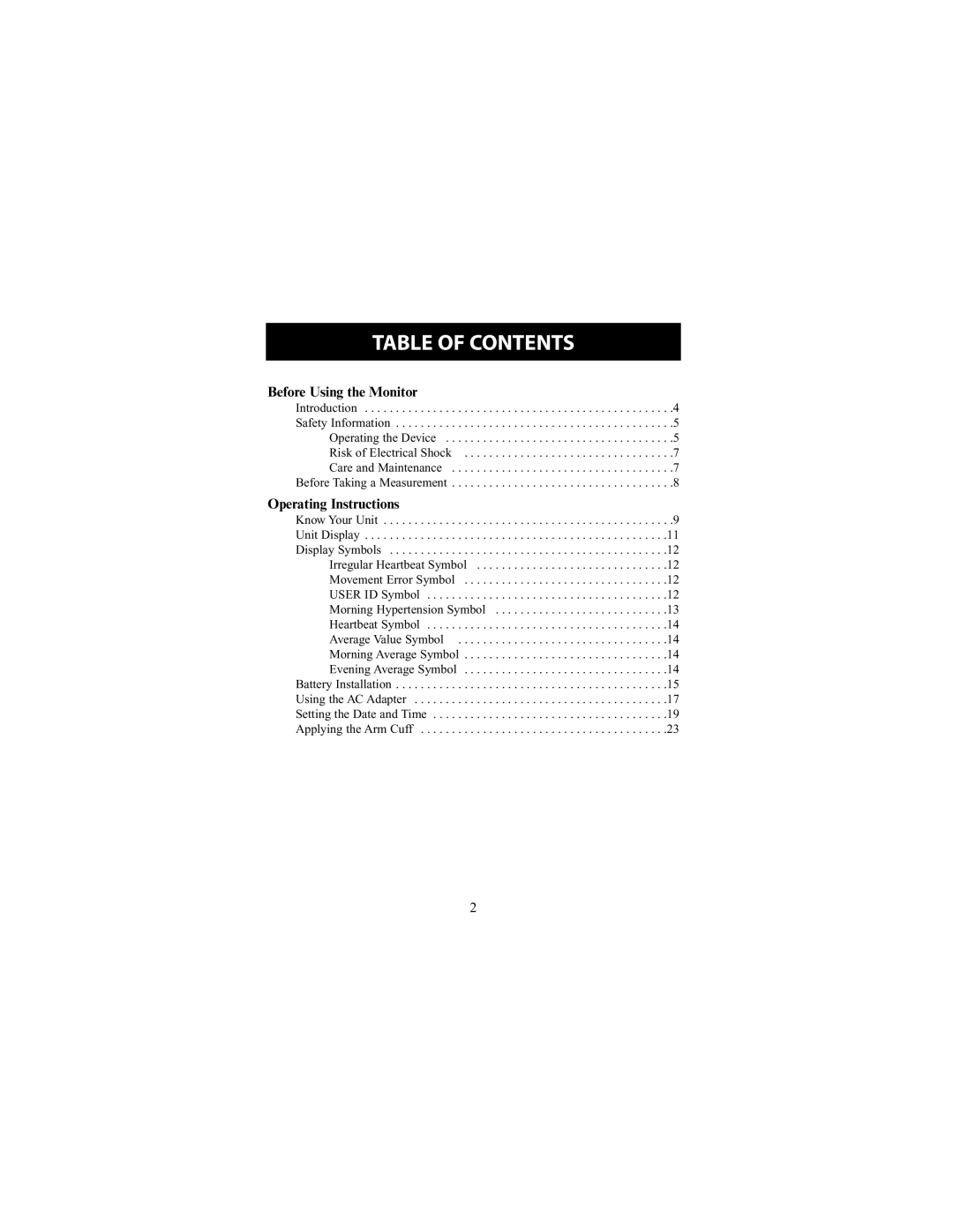 Omron Healthcare HEM-790IT instruction manual Table of Contents 