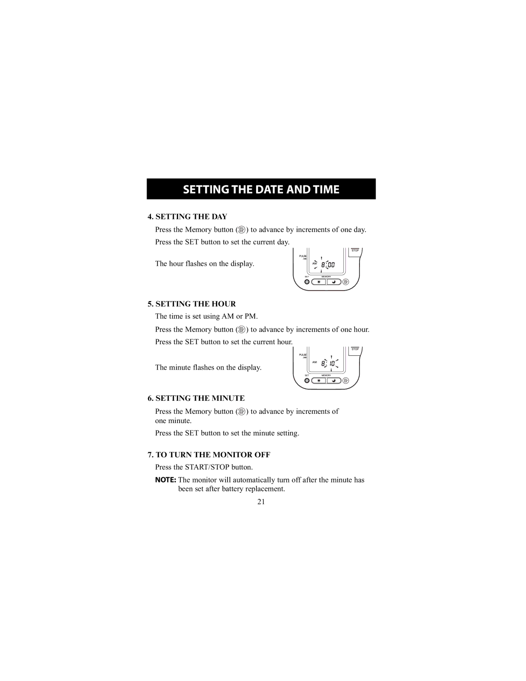 Omron Healthcare HEM-790IT instruction manual Setting the DAY, Setting the Hour, Setting the Minute 