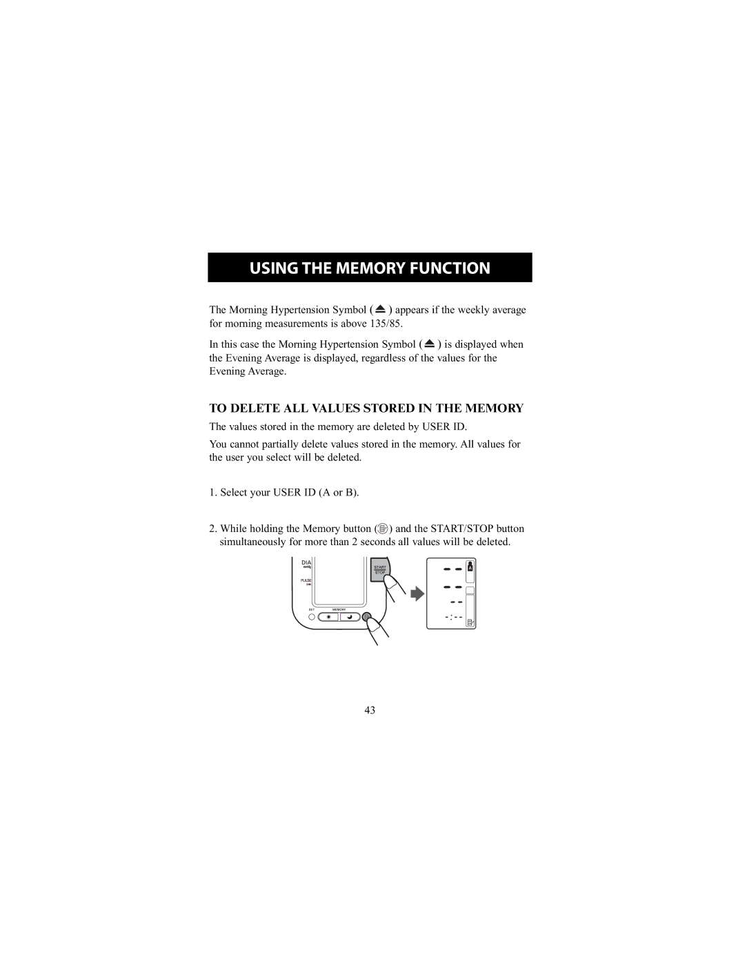 Omron Healthcare HEM-790IT instruction manual To Delete ALL Values Stored in the Memory 