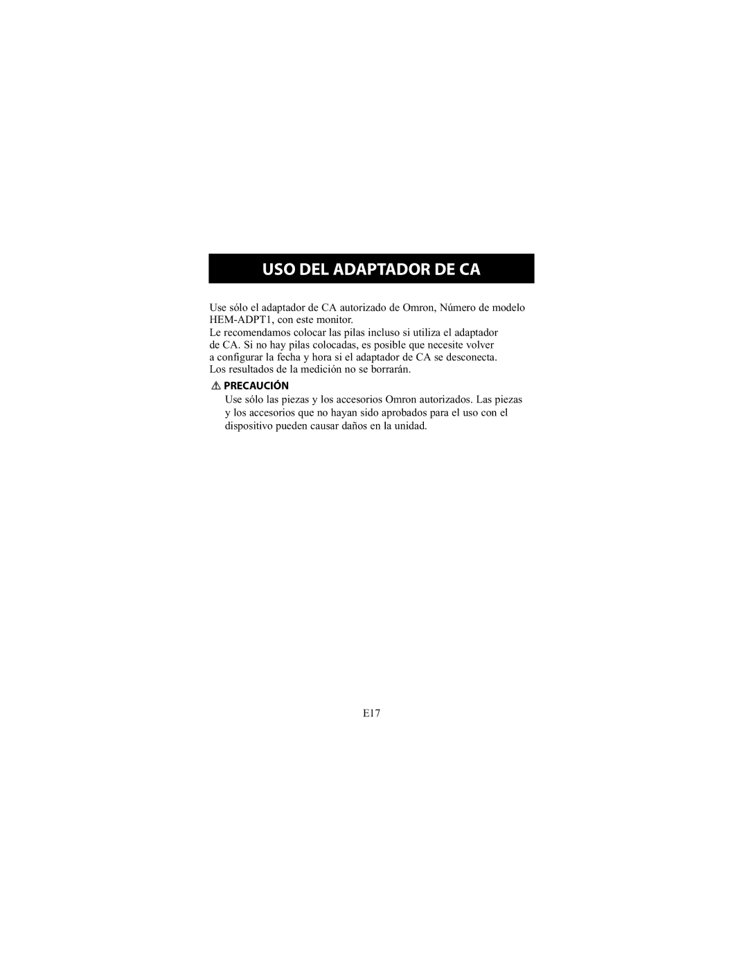 Omron Healthcare HEM-790IT instruction manual USO DEL Adaptador DE CA 