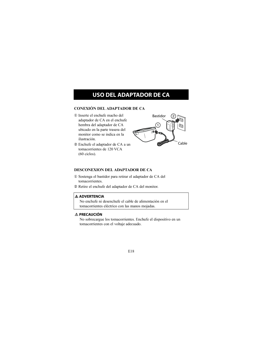 Omron Healthcare HEM-790IT instruction manual Conexión DEL Adaptador DE CA, Desconexion DEL Adaptador DE CA 