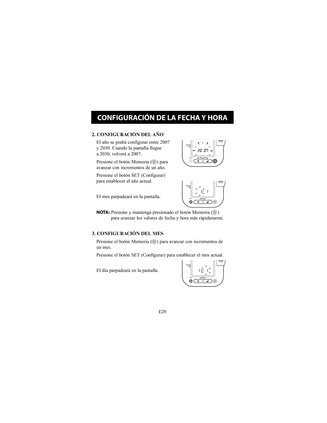 Omron Healthcare HEM-790IT instruction manual Configuración DEL AÑO, Configuración DEL MES 