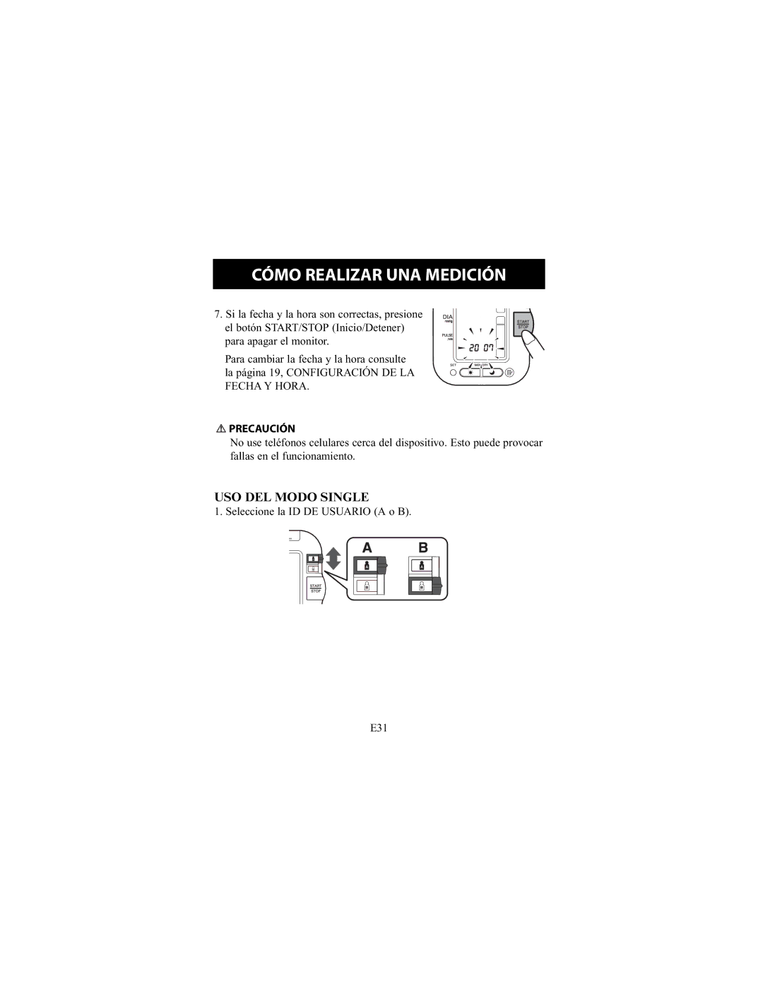 Omron Healthcare HEM-790IT instruction manual USO DEL Modo Single 