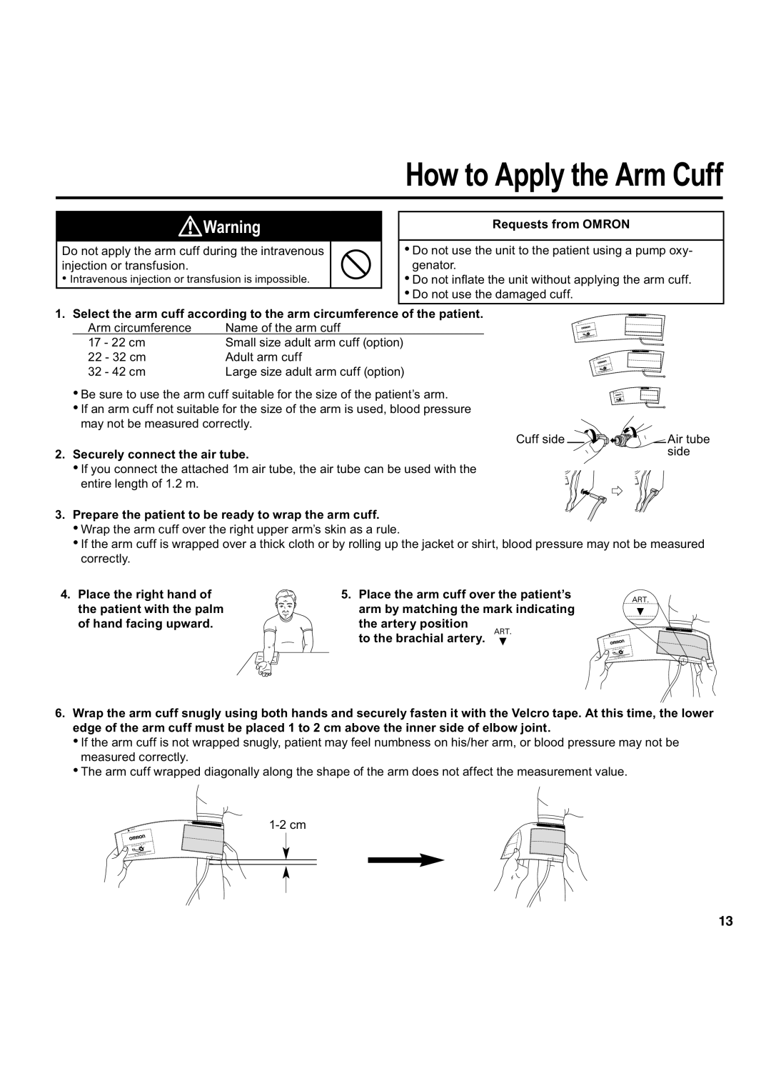 Omron Healthcare HEM-907 Securely connect the air tube, Prepare the patient to be ready to wrap the arm cuff 