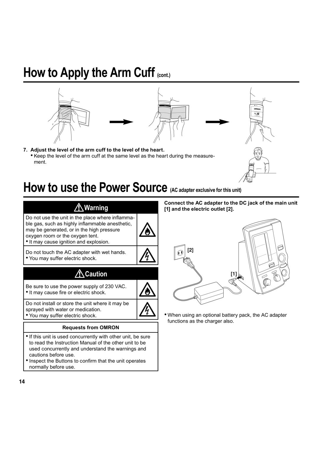 Omron Healthcare HEM-907 How to Apply the Arm Cuff, Adjust the level of the arm cuff to the level of the heart 