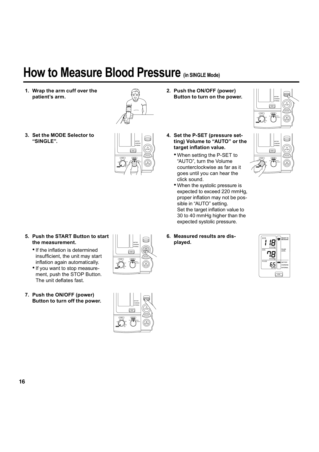 Omron Healthcare HEM-907 instruction manual How to Measure Blood Pressure in Single Mode, Set the Mode Selector to 