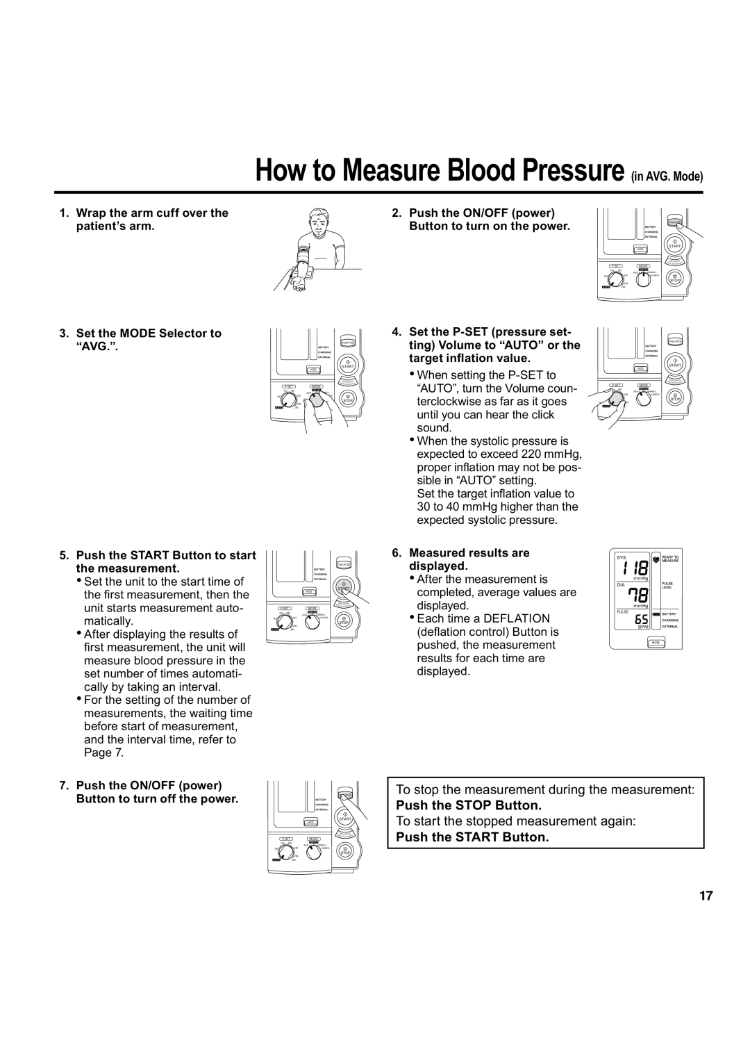 Omron Healthcare HEM-907 Push the Stop Button, Push the Start Button, Wrap the arm cuff over the patient’s arm 