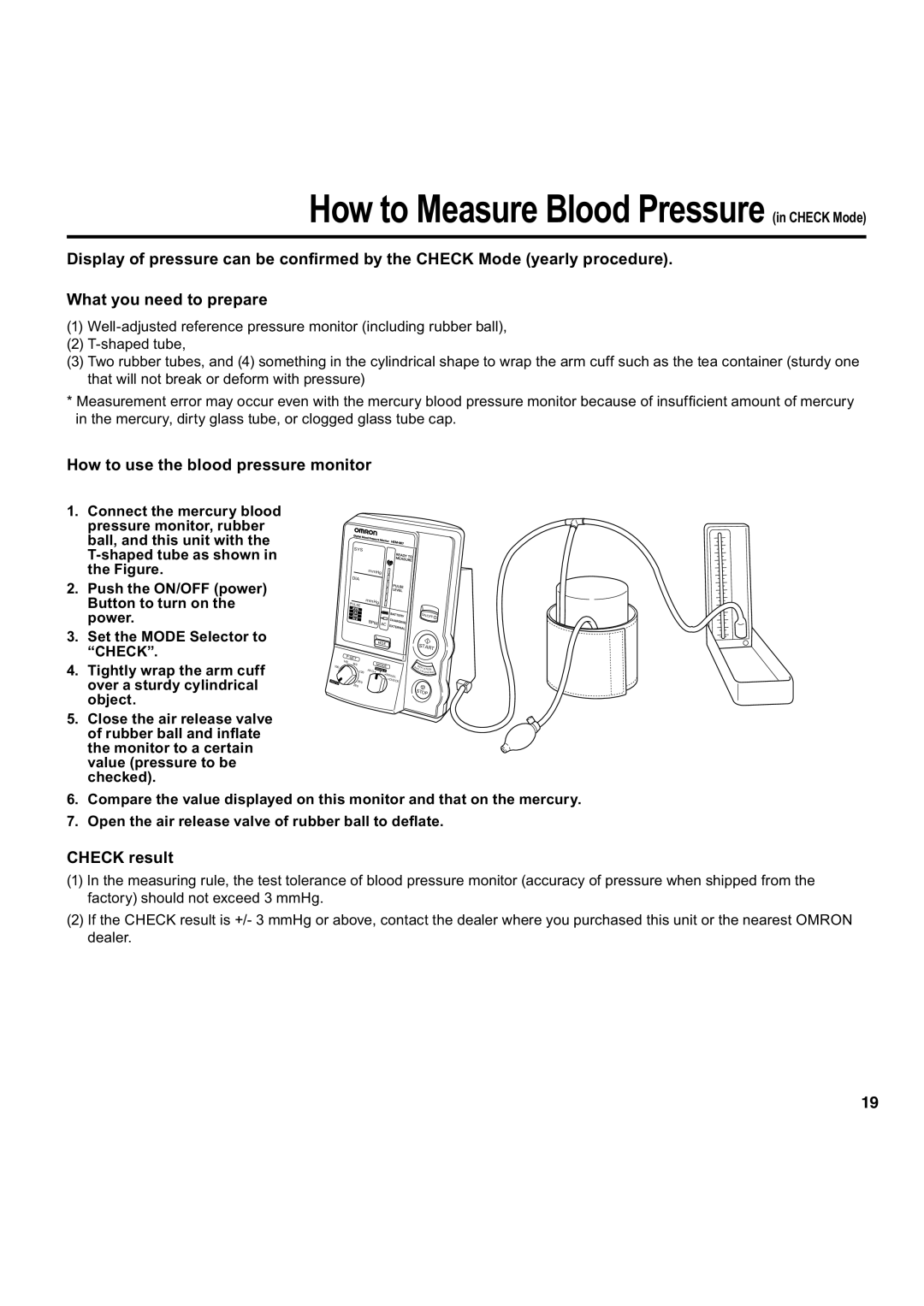 Omron Healthcare HEM-907 How to Measure Blood Pressure in Check Mode, How to use the blood pressure monitor, Check result 