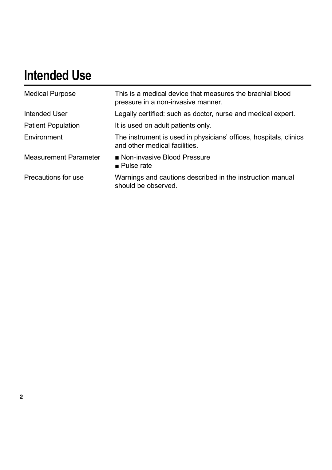 Omron Healthcare HEM-907 instruction manual Intended Use 