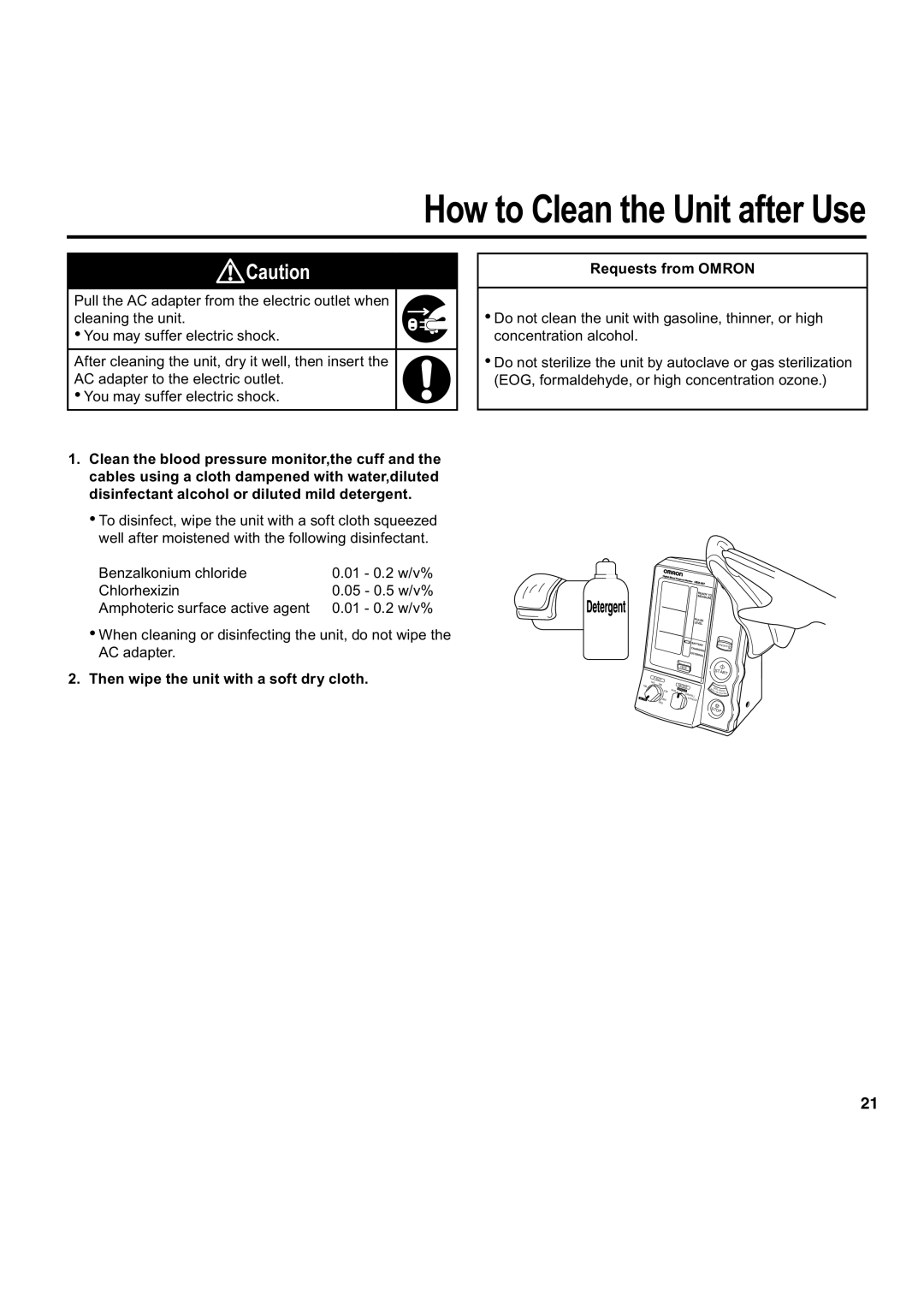 Omron Healthcare HEM-907 instruction manual How to Clean the Unit after Use 