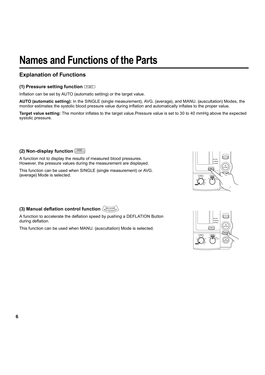Omron Healthcare HEM-907 Pressure setting function P-SET, Non-display function Hide, Manual de ation control function 