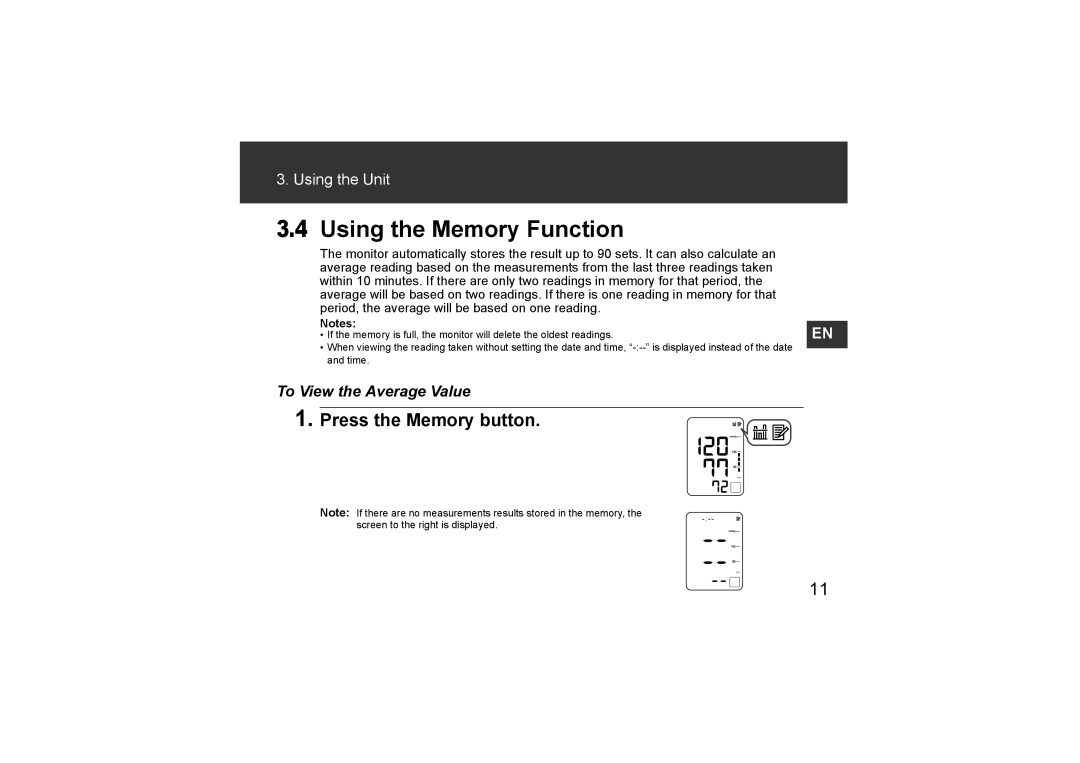 Omron Healthcare HEM-7211-E8, HEM-CR24 instruction manual Using the Memory Function 