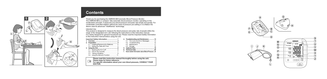 Omron Healthcare HEM-CR24, HEM-7211-E8 instruction manual Contents 